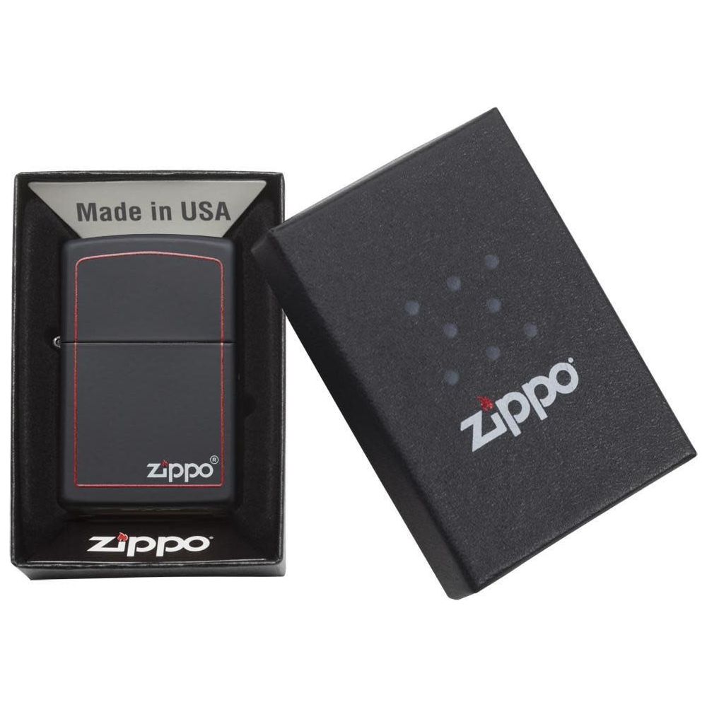 Zippo Logo and Red Border - Black Matte 218ZB